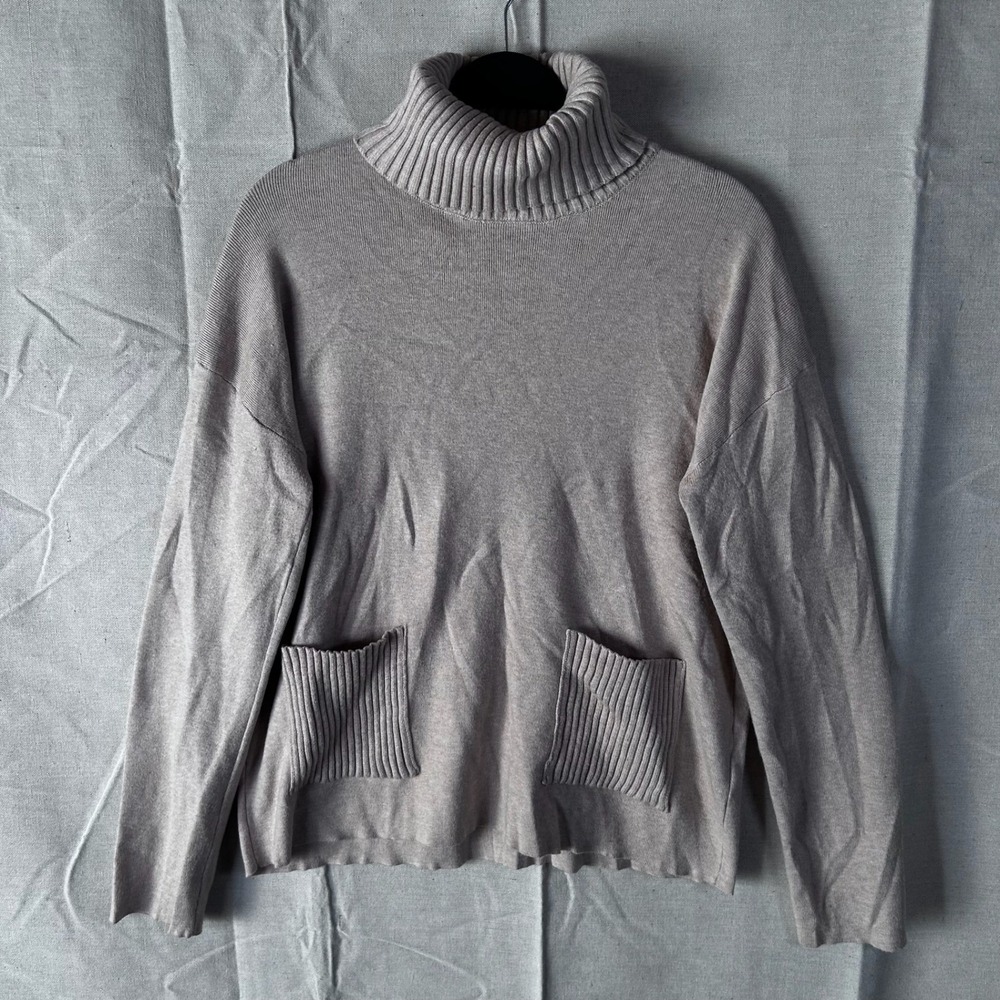 Magaschoni Womens Taupe Ribbed Cowl‎ Neck Relaxed Knit Sweater Size M Medium